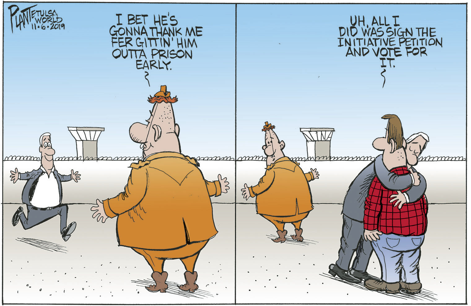 Bruce Plante Cartoon: Oklahoma Prison Release